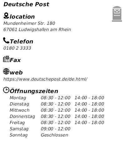 Deutsche Post Filiale – Mundenheimer Straße 238 in 67061 .